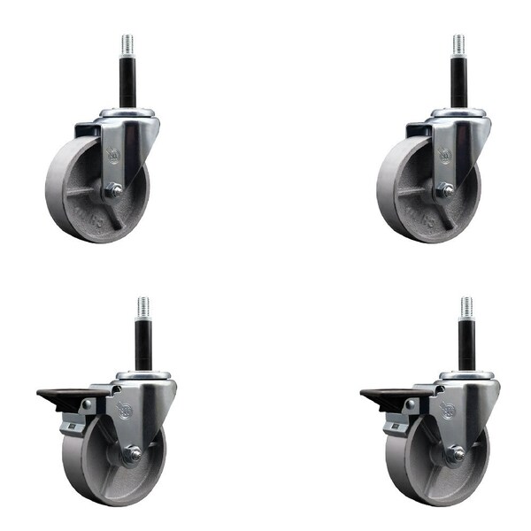 Service Caster 4'' Semi Steel Wheel Swivel 3/4'' Expanding Stem Caster Set 2 Brakes, 4PK SCC-EX20S414-SSS-2-PLB-2-34 - main